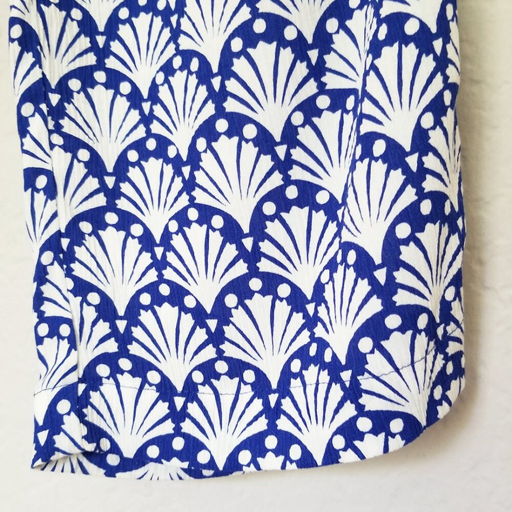 Boden Shells Print Crinkle Tapered Trousers Pants 8 Blue White Pull On Beach $98 - Picture 15 of 16